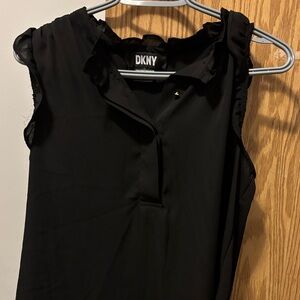 DKNY Black Sleeveless Ruffle-Trim Blouse